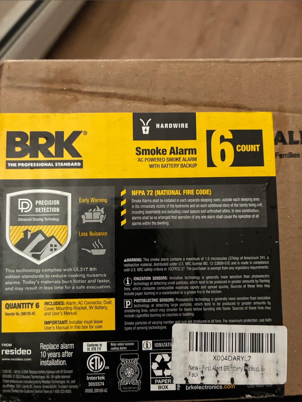 Yellow 6-Pack Hardwire Smoke Alarms with Battery Backup